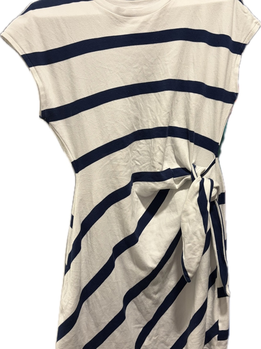 Haven Navy and White Striped Tie-Waist Dress